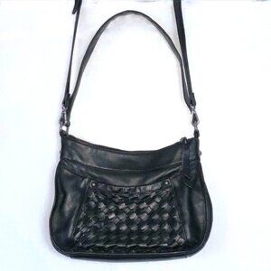 B Makowsky Black Woven Leather Crossbody & Shoulder Straps EC